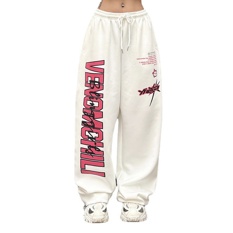 White Printed Loose Women Pants Summer Casual Fit