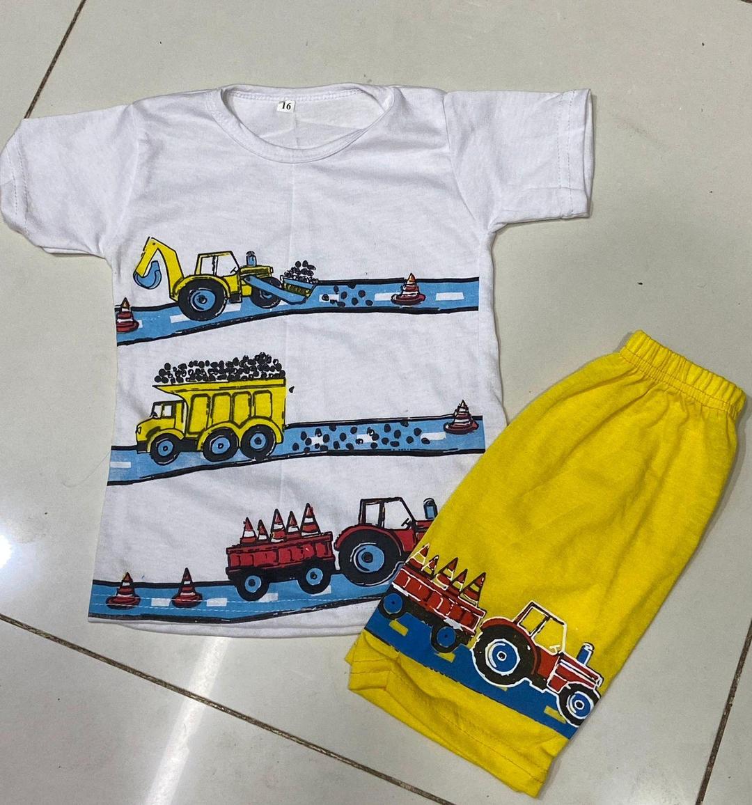 Kids Cotton Truck Print Shirt & Shorts Set White Yellow