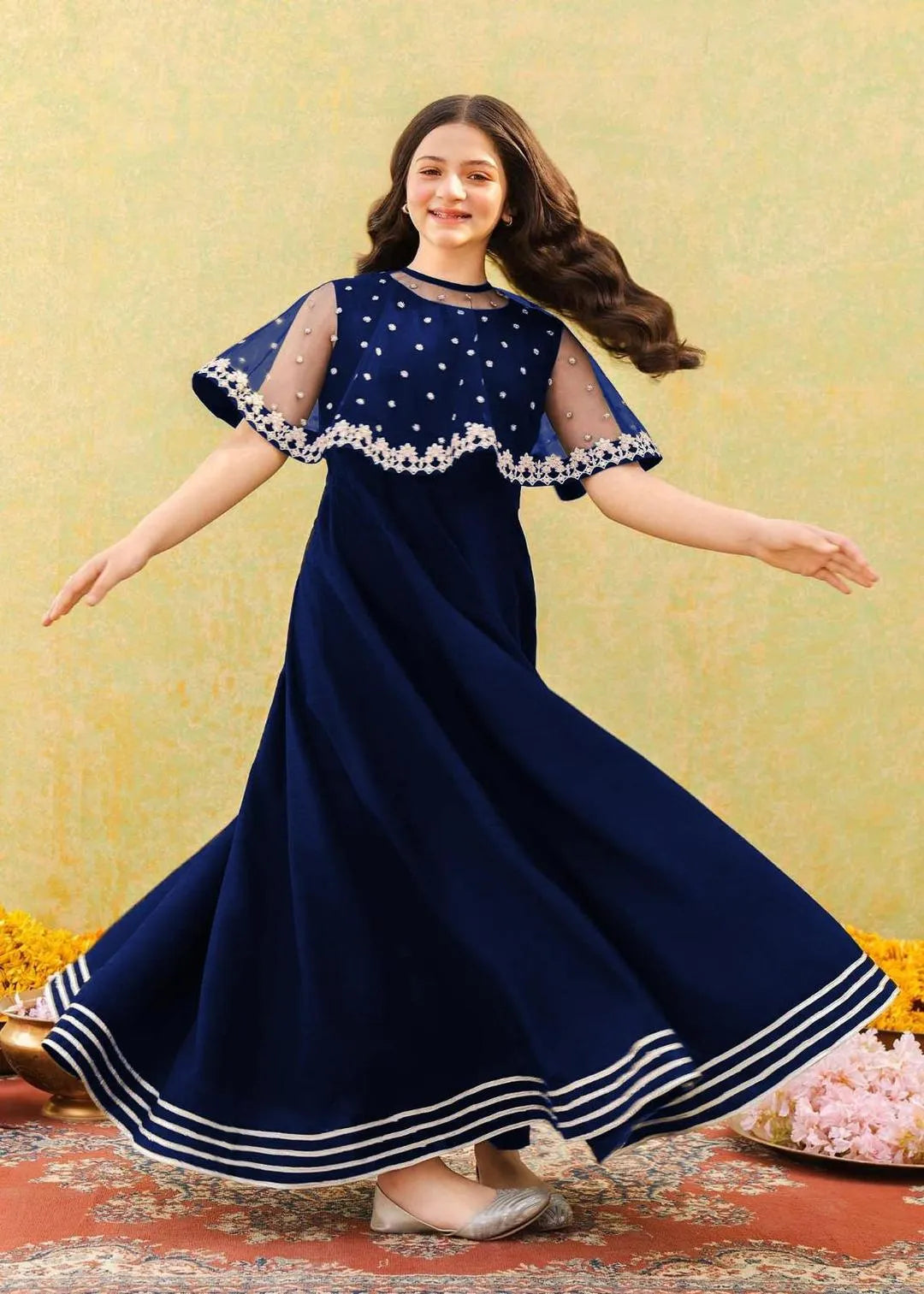Girl's Shamoz Silk Embroidered Maxi & Jacket