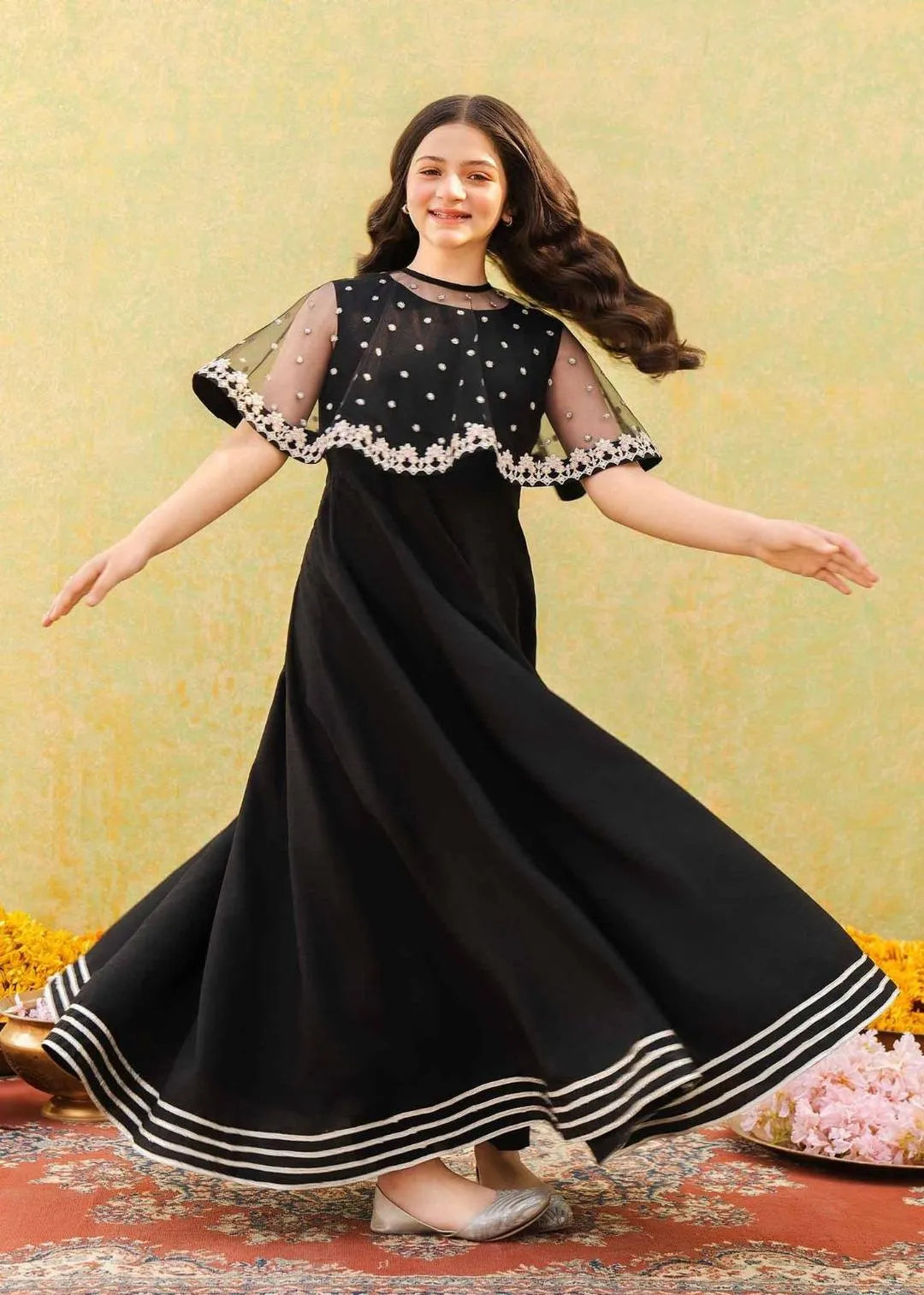Girl's Shamoz Silk Embroidered Maxi & Jacket