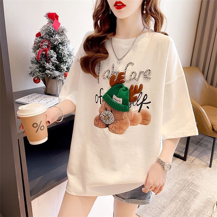 Women White Bear Graphic T-Shirt