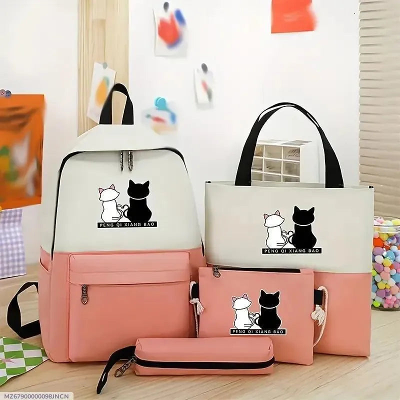 4Pcs Cat Design Backpack Set