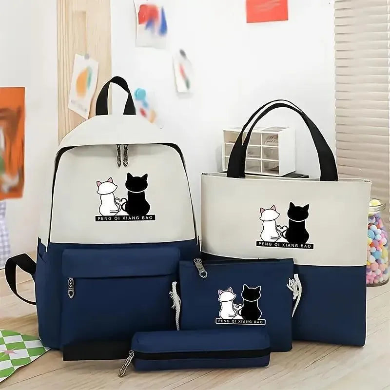 4Pcs Cat Design Backpack Set