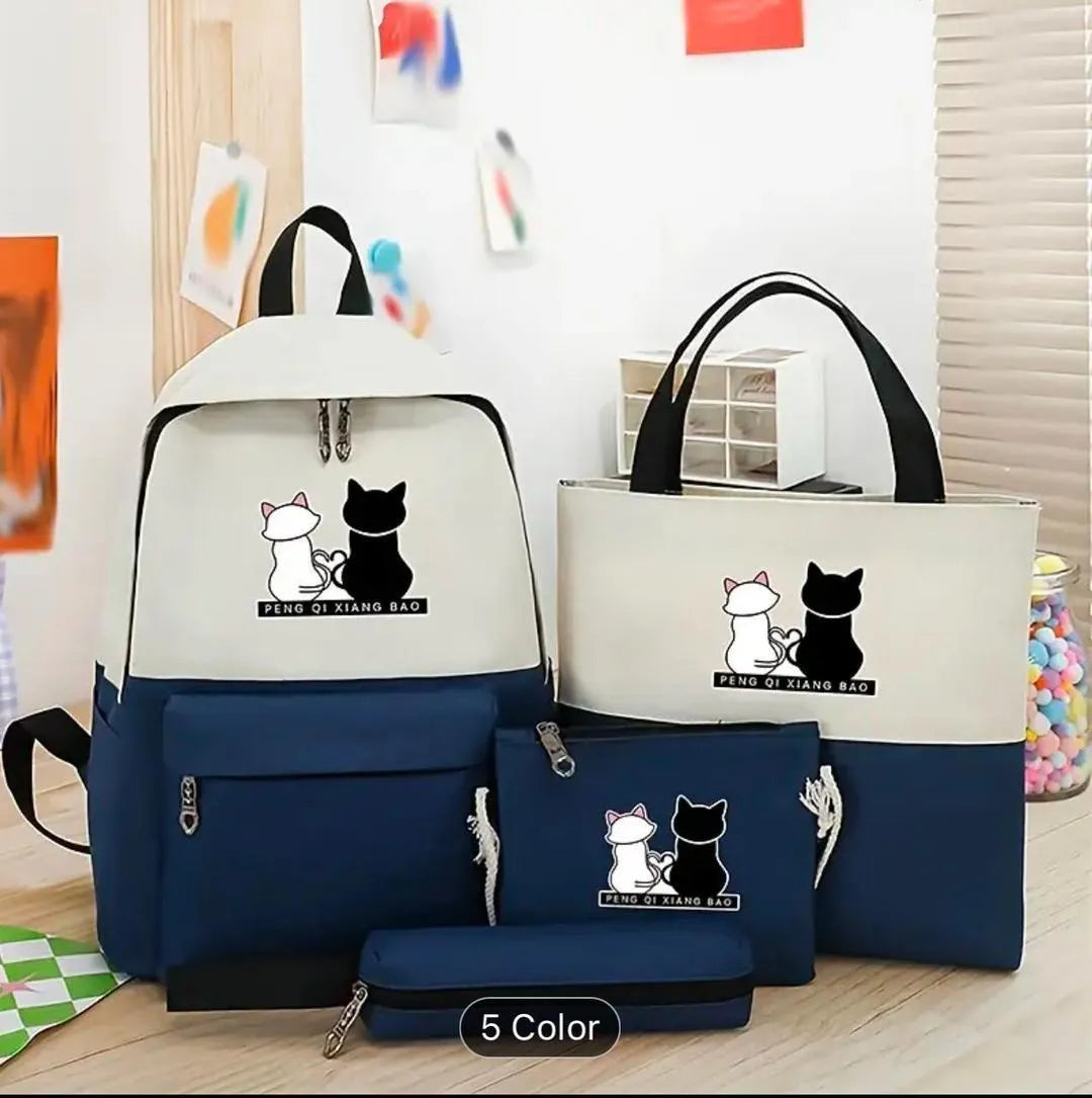 4Pcs Cat Design Backpack Set
