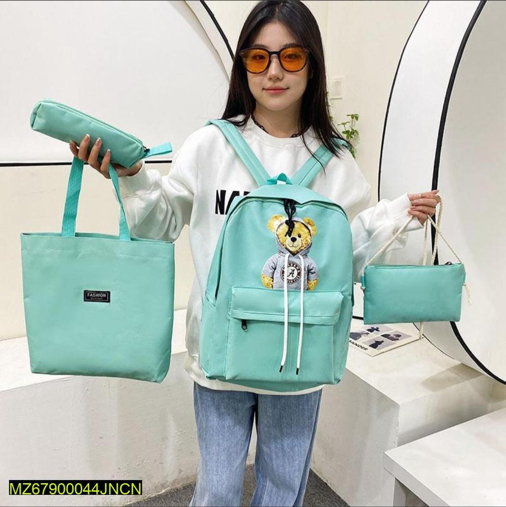 Green 4-Piece Nylon Backpack Set for Girls