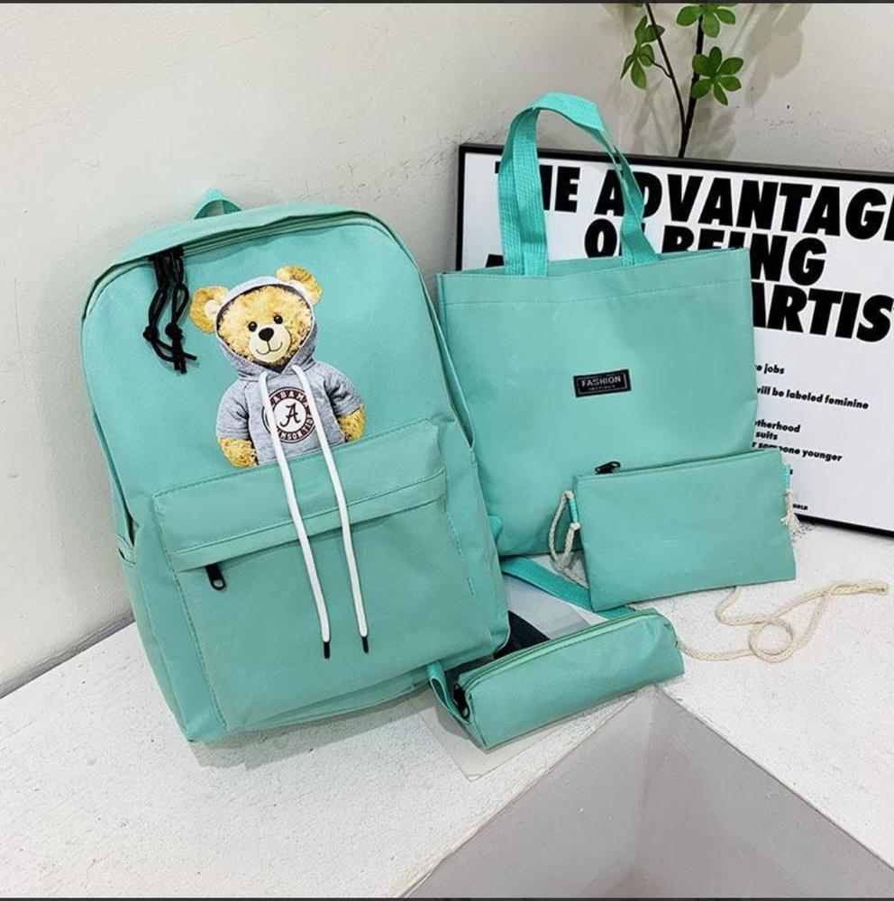 Green 4-Piece Nylon Backpack Set for Girls