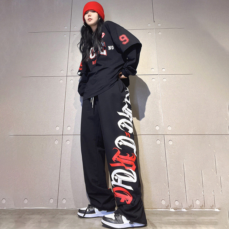 Women Black Wide-Leg Dance Pants Summer Loose Fit