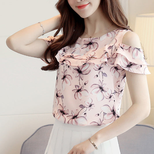 Women Printed Off-Shoulder Chiffon Top