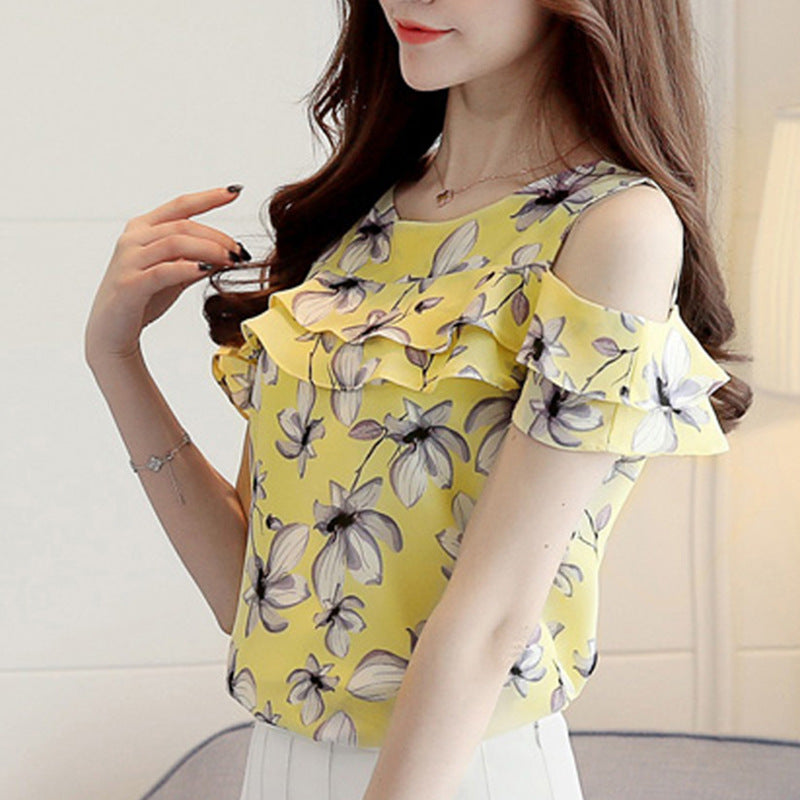 Women Printed Off-Shoulder Chiffon Top