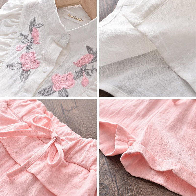 Girls Embroidered Sleeveless Shirt & Shorts Set