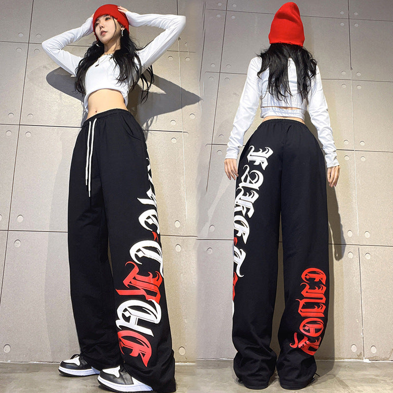 Women Black Wide-Leg Dance Pants Summer Loose Fit