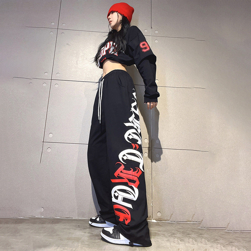 Women Black Wide-Leg Dance Pants Summer Loose Fit
